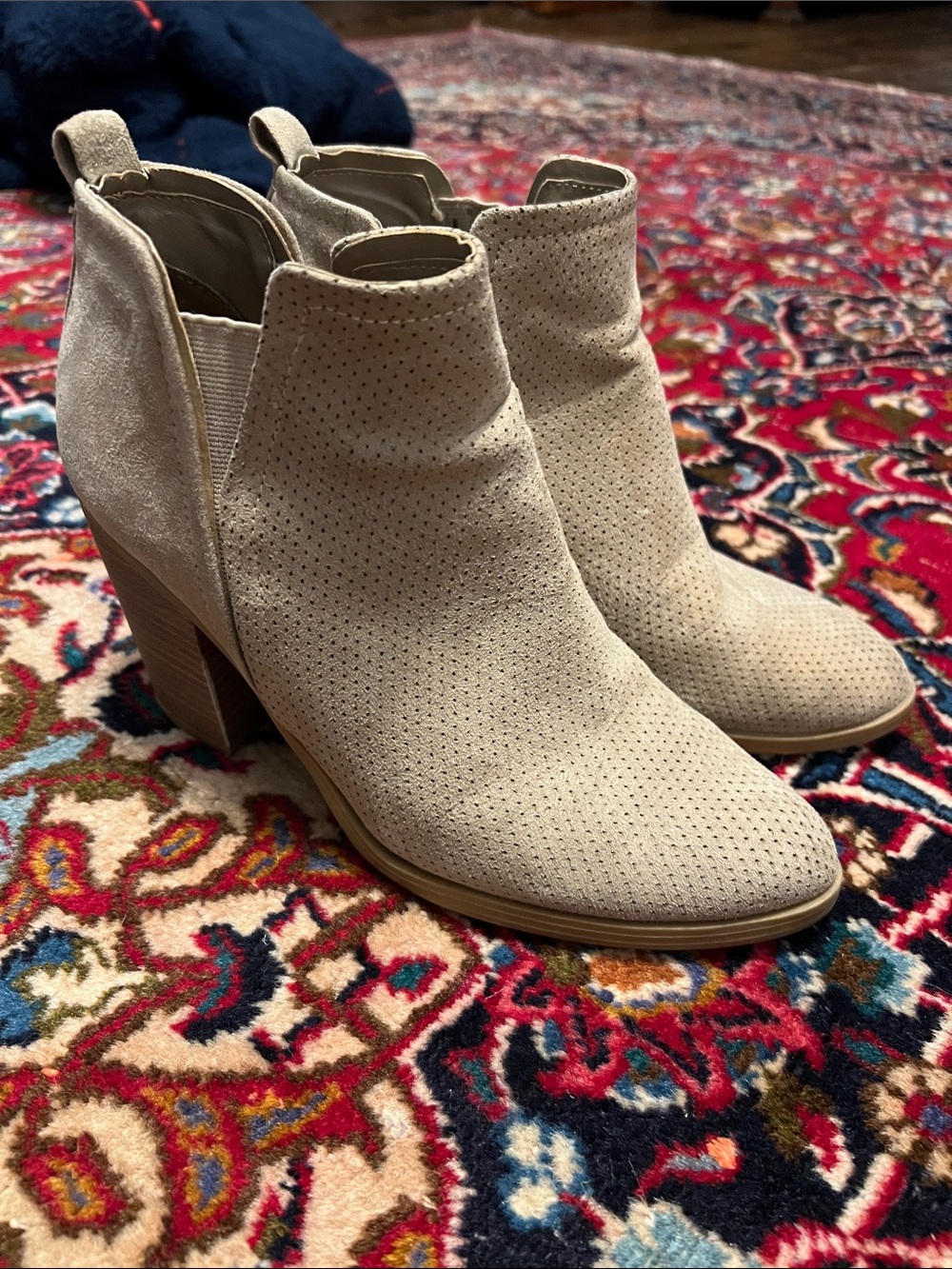 Women's Beige Suede Perforated Ankle Booties